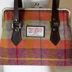 Harris Tweed Tartan Check Kisslock Handbag with Leather Straps