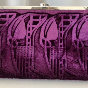 Aubergine Charles Rennie Mackintosh inspired velvet hand printed clutch bag