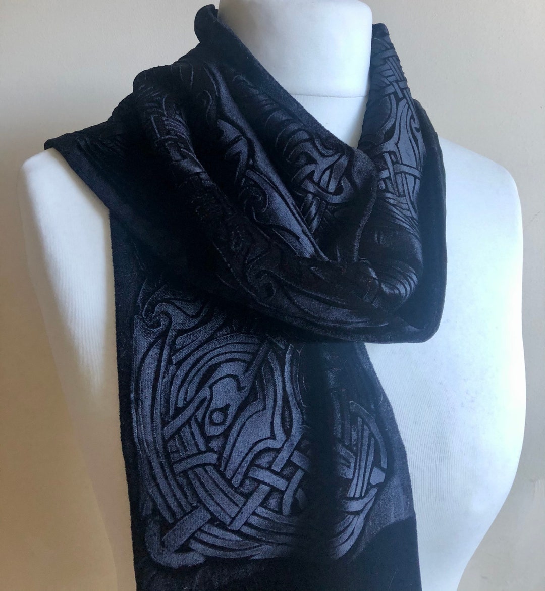 Embossed Velvet Hand Printed Celtic Knot Work Scarf in Strong Blue. - Etsy