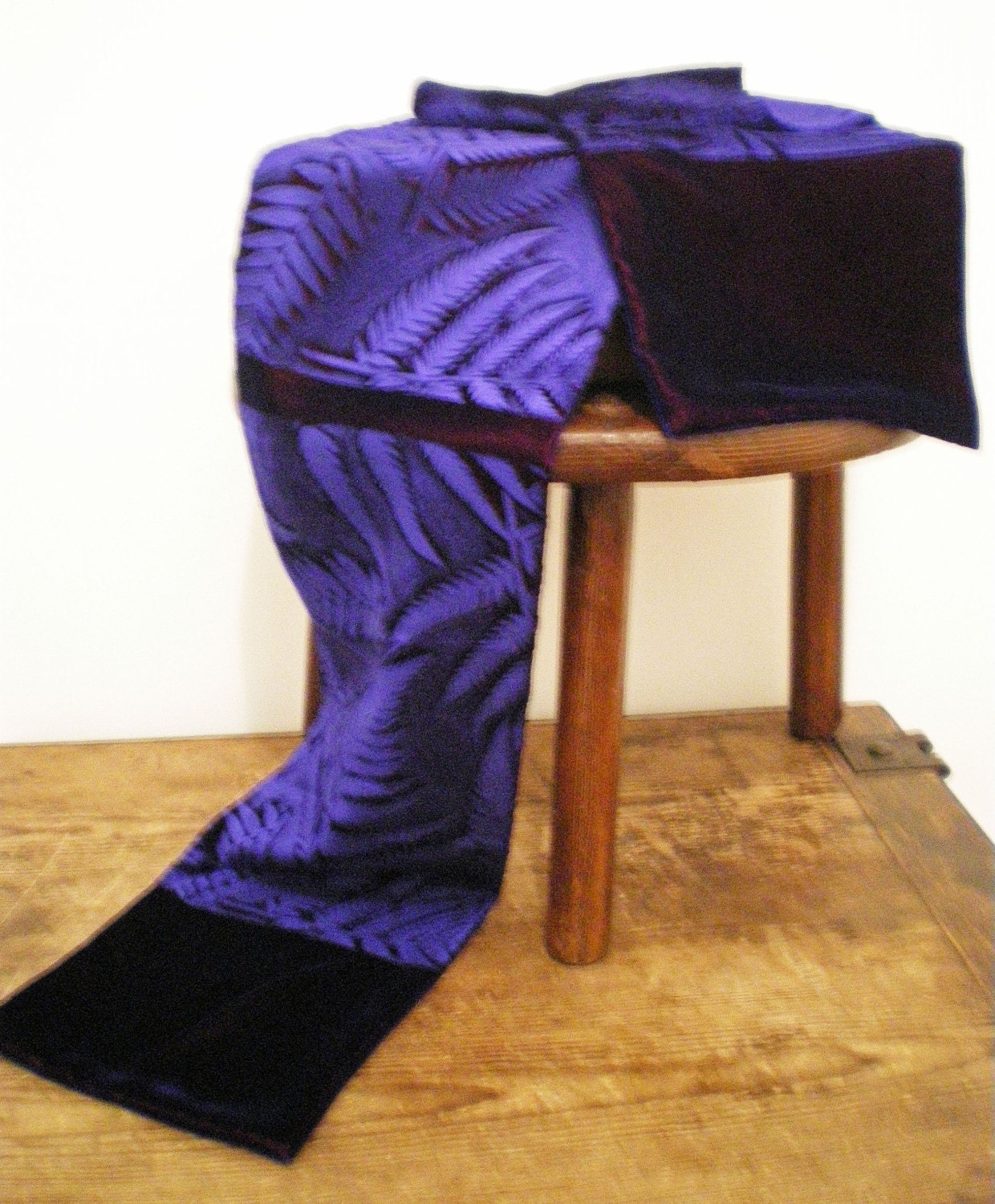 Hand Printed Embossed Velvet Scarf Botanical Fern Design Etsy