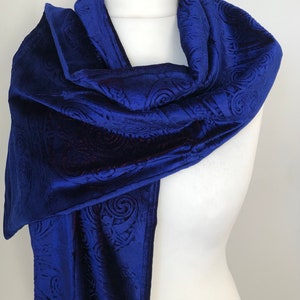 Deep blue Iridescent Velvet Celtic Spiral Embossed Wrap Scarf