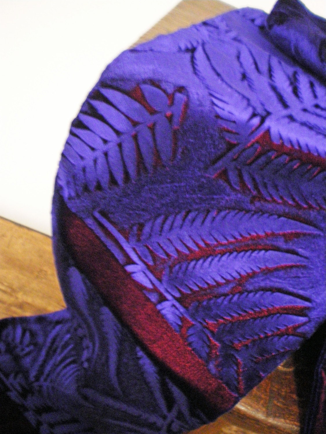 Hand Printed Embossed Velvet Scarf Botanical Fern Design Etsy