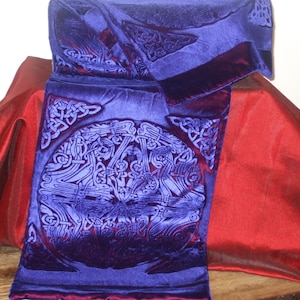 Hand printed embossed velvet scarf celtic circle design
