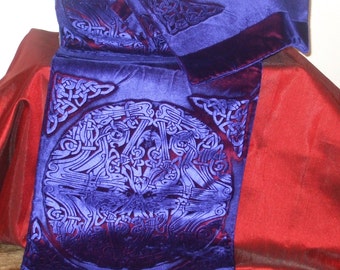 Hand printed embossed velvet scarf celtic circle design