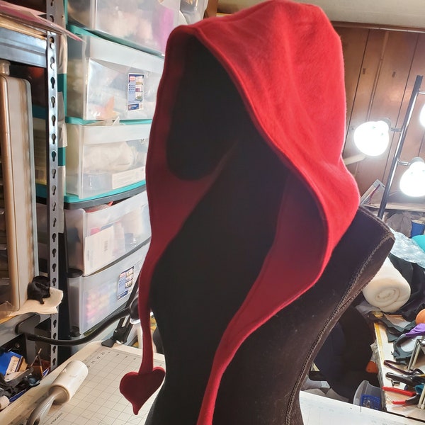 Hooded Fleece hat with Heart tails  (Custom, Made to order)