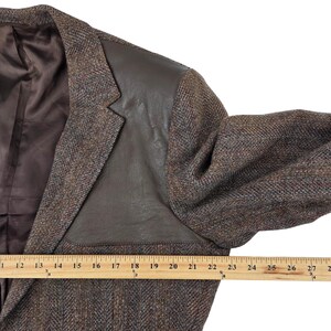 Vintage 80s Union Made Tweed & Leather Sport Coat Blazer Brown Wool USA 46R image 6
