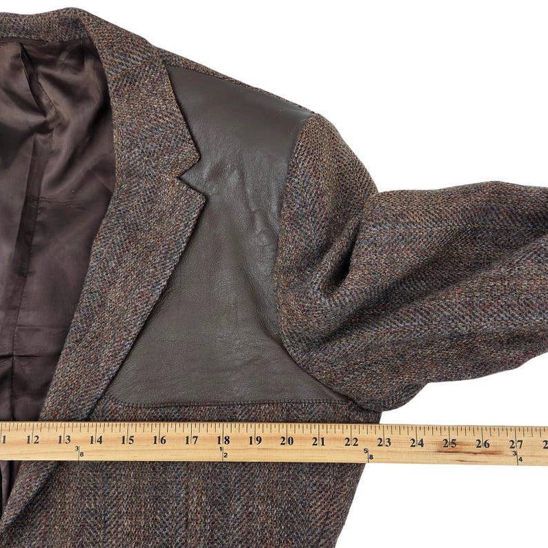 Vintage 80s Union Made Tweed & Leather Sport Coat Blazer Brown Wool USA 46R image 6