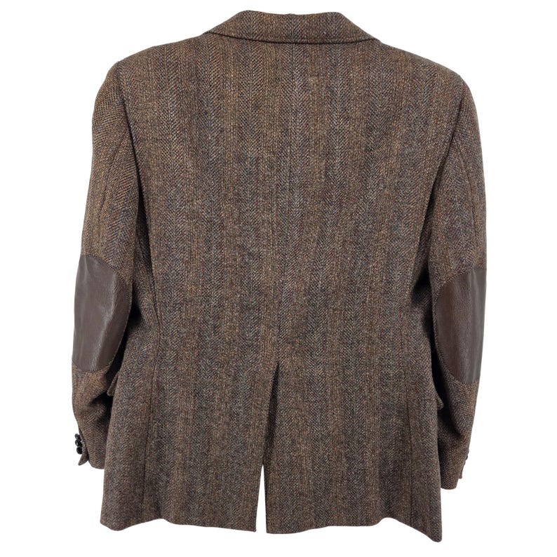 Vintage 80s Union Made Tweed & Leather Sport Coat Blazer Brown Wool USA 46R image 2