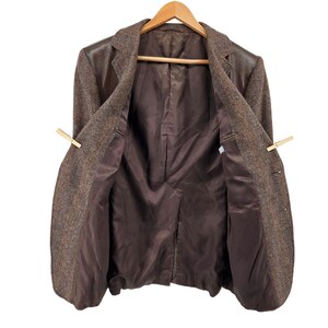 Vintage 80s Union Made Tweed & Leather Sport Coat Blazer Brown Wool USA 46R image 3