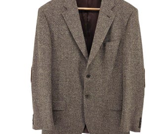 Vtg. Gino Sartore Made in Italy Tweed Wool Sport Coat Blazer Elbow Patches 46"