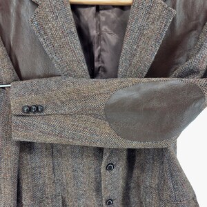 Vintage 80s Union Made Tweed & Leather Sport Coat Blazer Brown Wool USA 46R image 9