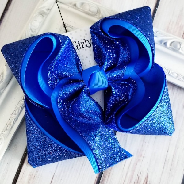 Blue Hairbow Blue Glitter Bow Large School Bow Cheer Dance Football Softball Bow School Uniforms Christmas Bow