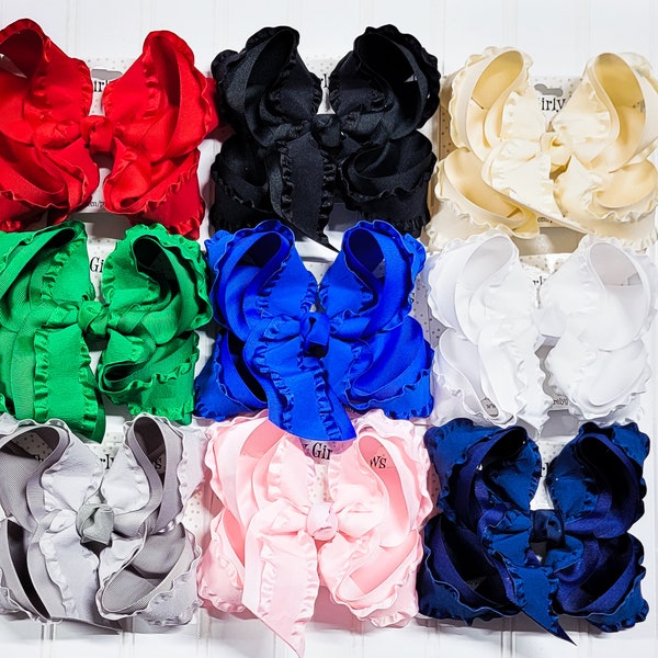 Ruffle Hairbow Satin Hairbow Solid Hairbows School hair Bows Solid Bows