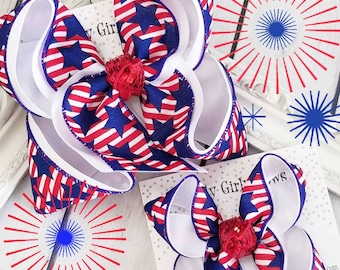 Stars and Stripes Hairbow July 4th Bow Red White Blue Hairbow Patriotic Bow