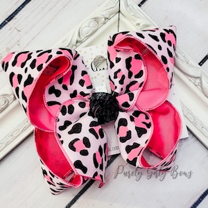 Cheetah Hairbow Pink Cheetah Bow Pink Black Leopard Hairbow Animal Print Bow