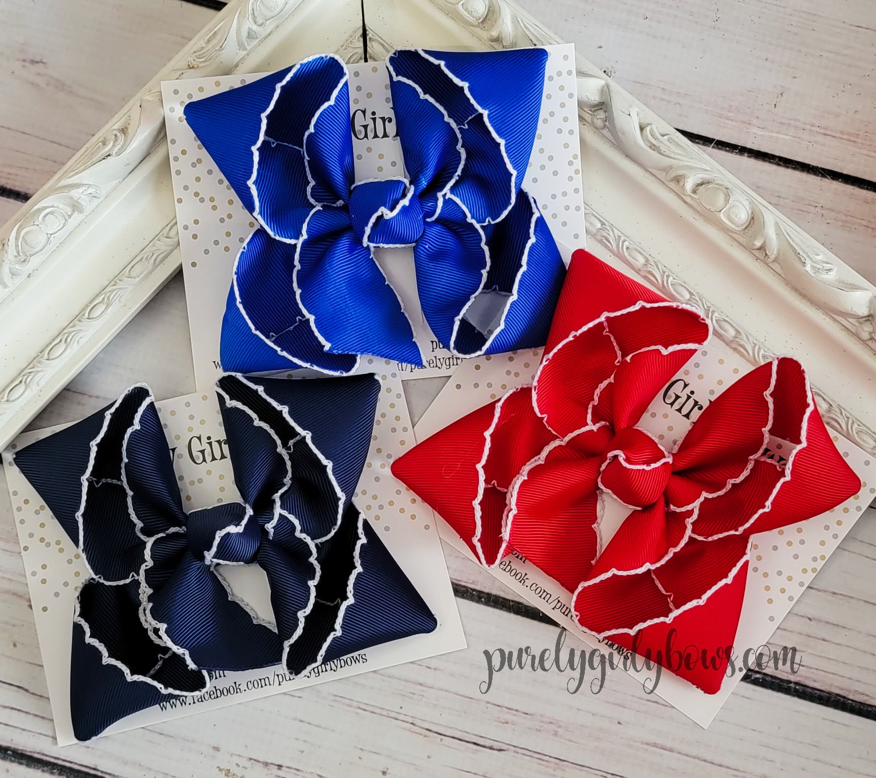 Moonstitch Hairbow Scalloped Edge Hairbow Navy Bow Red Bow Blue Hairbow Back to School Bows