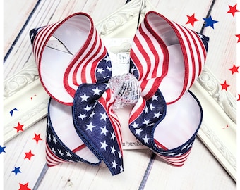 American Flag hairbow USA Bow Red White Blue Hairbow Patriotic Bow Stars and Stripes Hairbow
