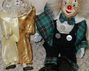 Muñecas de payaso 2 con caras de porcelana y manos. (#0565)