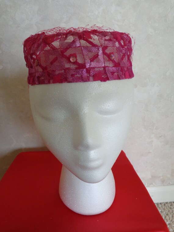 Pillbox Pink Vintage Lace Hat (0322) Gem