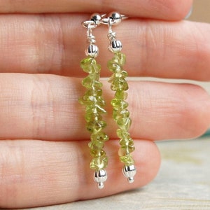 Natural Peridot Earrings, Green Gemstone Earrings, Gemstone Chip Stack Earrings, August Birthstone Earrings, Peridot Chips Earrings