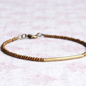 Matte Bronze Seed Bead Bracelet, Beaded Stacking Bracelet, Simple Minimalist Bracelet, Layering Beaded Bracelet, Dainty Bronze Bar Bracelet