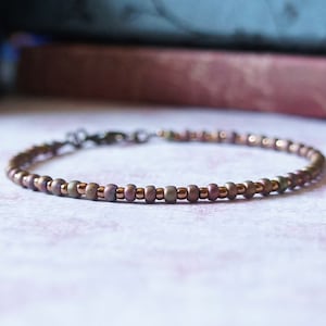 Bronze And Olive Green Beaded Bracelet, Seed Bead Stacking Bracelet, Small Beads Bracelet, Minimalist Layering Bracelet, Seed Bead Jewelry