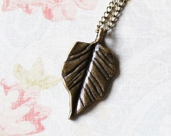 CLEARANCE Bronze Leaf Necklace, Fall Necklace, Nature Necklace, Bronze Leaf Pendant, Minimalist Necklace, Brass Necklace, Everyday Necklace