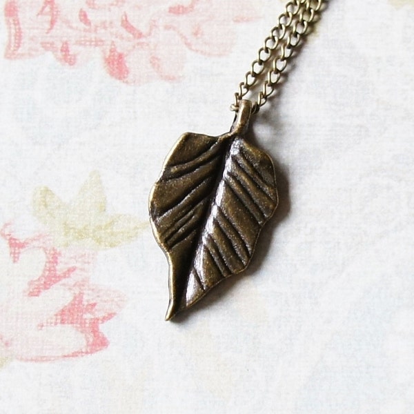 CLEARANCE Bronze Leaf Necklace, Fall Necklace, Nature Necklace, Bronze Leaf Pendant, Minimalist Necklace, Brass Necklace, Everyday Necklace