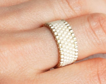 Skinny Bead Ring in Bright Orange Minimalist Seed Bead Ring Narrow Band Peyote Beadwoven Ring Unisex Ring for Men or Women Thin Ring