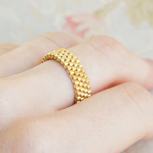 Gold Seed Bead Ring, Peyote Ring, Gold Beaded Ring, Bead Woven Ring, Gold Delica Ring, Flexible Ring, Bead Band Ring, Seed Bead Jewelry