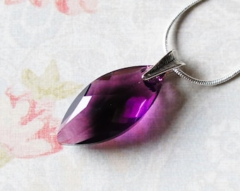 CLEARANCE Purple Swarovski Necklace, Swarovski Drop Necklace, Purple Crystal Necklace, Purple Crystal Pendant, Amethyst Purple Necklace