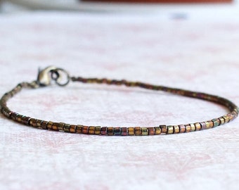 Bronze Seed Bead Bracelet, Beaded Stacking Bracelet, Simple Minimalist Bracelet, Delicate Layering Bracelet, Small Delica Beads Bracelet