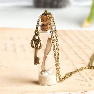 Personalized Message In A Bottle Necklace, Mini Bottle Necklace, Paper Scroll In Vial Necklace, Sand Bottle Necklace, Keepsake Mini Bottle image 1