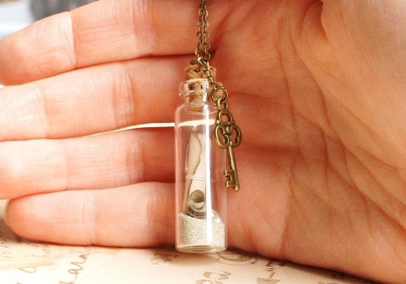 Personalized Message In A Bottle Necklace, Mini Bottle Necklace, Paper Scroll In Vial Necklace, Sand Bottle Necklace, Keepsake Mini Bottle image 3