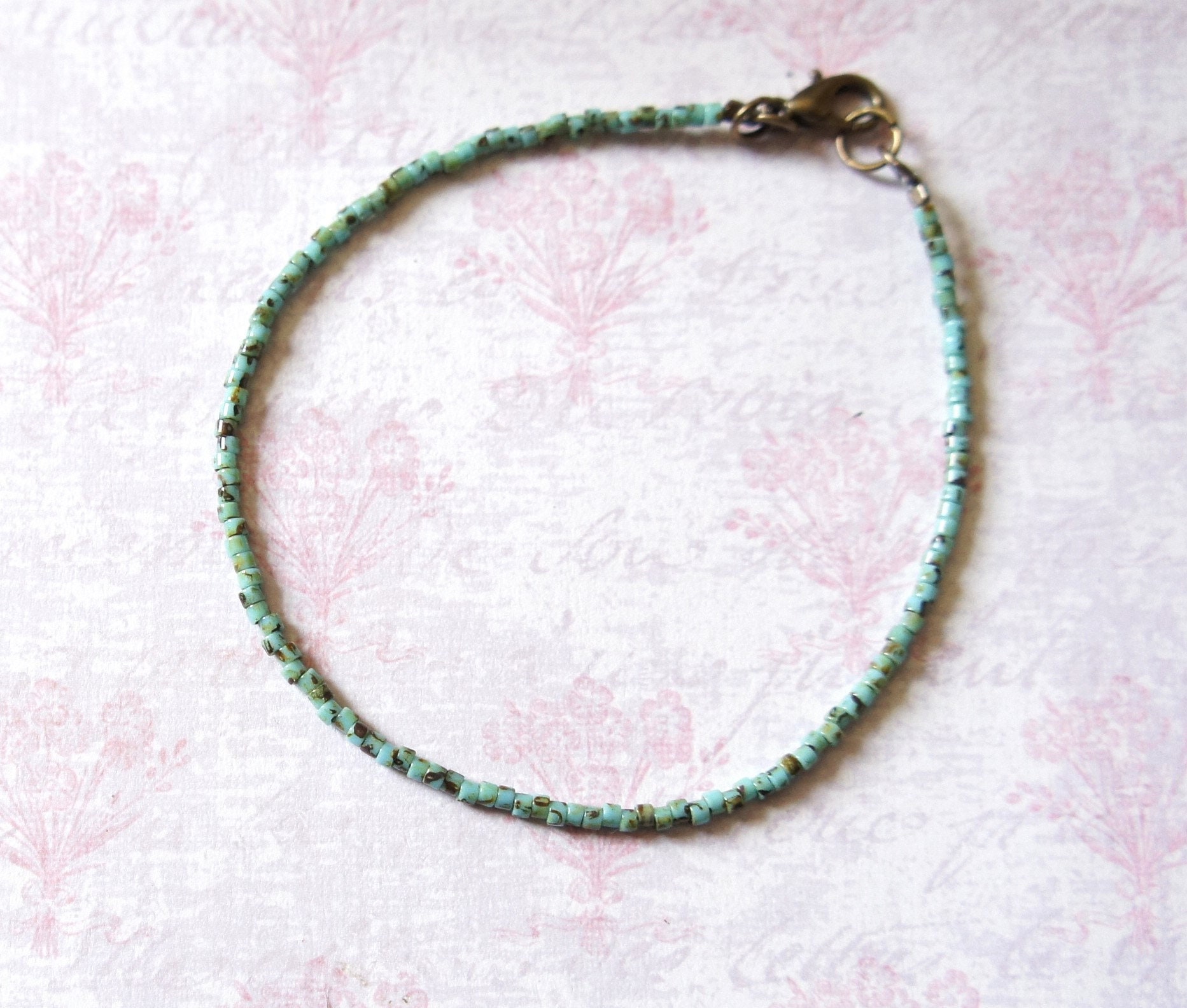 Turquoise Seed Bead Bracelet: Dainty Boho Stacking Jewelry