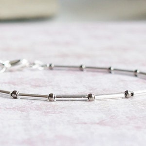 Silver Seed Bead Bracelet, Beaded Stacking Bracelet, Simple Minimalist Bracelet, Dainty Bracelet, Delicate Layering Bracelet, Bugle Beads