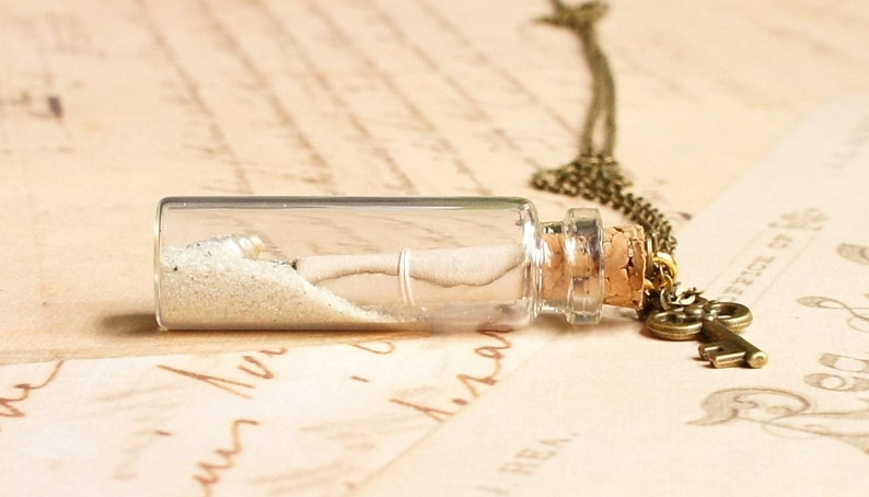 Personalized Message In A Bottle Necklace, Mini Bottle Necklace, Paper Scroll In Vial Necklace, Sand Bottle Necklace, Keepsake Mini Bottle image 2