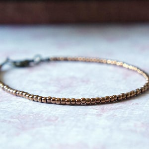 Bronze Seed Bead Bracelet, Tiny Beads Bracelet, Beaded Stacking Bracelet, Minimalist Bracelet, Layering Delicate Bracelet, Seed Bead Jewelry