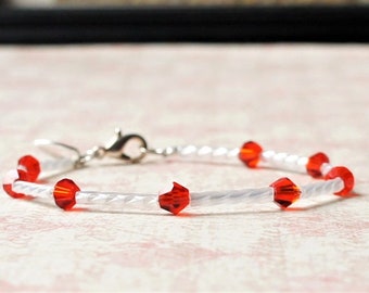 White And Red Beaded Bracelet, Stacking Simple Minimalist Bracelet, Czech Glass Bracelet, Small Beads Bracelet, Delicate Layering Bracelet