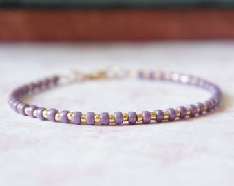Flieder-Lila Perlenarmband: Gold Filled Minimalistischer Schmuck