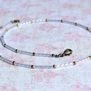 White And Bronze Seed Bead Choker Necklace, Delicate Beaded Layering Necklace, Simple Minimalist Beaded Necklace, Dainty Thin Necklace
