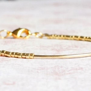 Gold Seed Bead Bracelet, Layering Gold Filled Bar Bracelet, Beaded Delicate Stacking Bracelet, Small Beads Minimalist Dainty Simple Bracelet