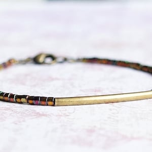 Bronze Seed Bead Bracelet, Beaded Stacking Bracelet, Small Bead Bracelet, Simple Minimalist Bracelet, Layering Delicate Bracelet, Bronze Bar