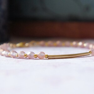 Gold Czech Glass And Seed Bead Bracelet, Gold Filled Bar Bracelet, Beaded Stacking Bracelet, Milky Shimmer Boho Style Layering Bracelet