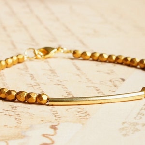 Gold Filled Bar Beaded Bracelet, Stacking Beaded Bracelet, Simple Gold Bracelet, Minimalist Delicate Bracelet, Czech Glass Beads Bracelet
