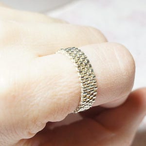 Silver Seed Bead Ring, Peyote Ring, Silver Beaded Ring, Bead Woven Ring, Silver Delica Ring, Flexible Bead Band Ring, Seed Bead Jewelry