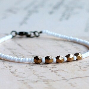 White And Bronze Seed Bead Bracelet, Stacking Beaded Bracelet, Simple Minimalist Bracelet, Czech Glass Bead Bracelet, Small Bead Bracelet