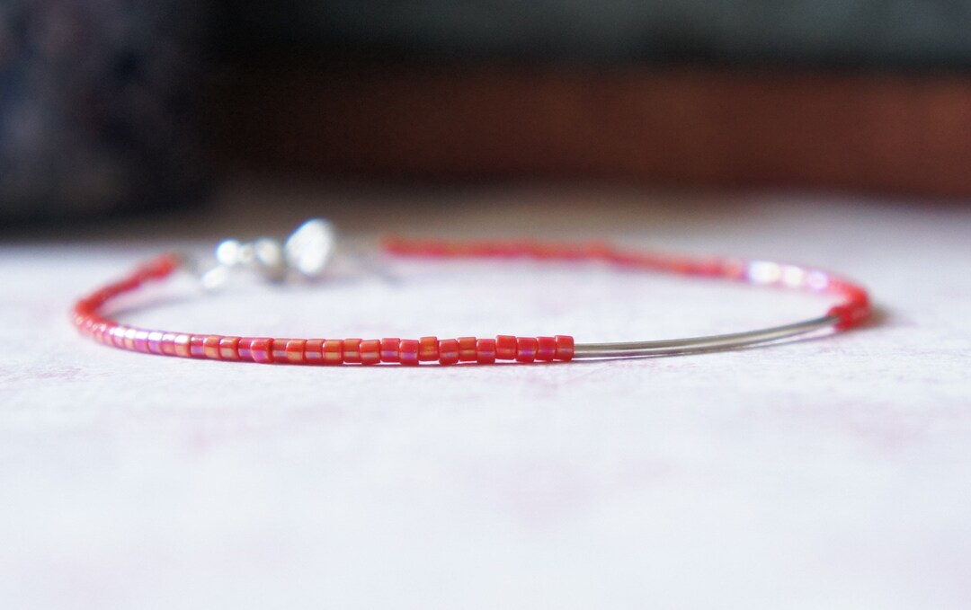 Vermillion Red Seed Bead Bracelet Simple Beaded Bracelet Etsy