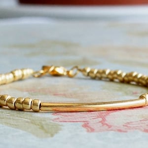 Gold Seed Bead And Gold Filled Bar Bracelet, Stacking  Beaded Bracelet, Minimalist Simple Bracelet, Delicate Bracelet, Small Beads Bracelet