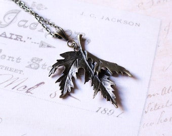 CLEARANCE Large Maple Leaf Necklace, Statement Necklace, Bronze Leaf Necklace, Antiqued Brass Pendant, Bronze Pendant, Large Pendant